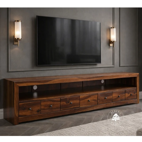 Długa komoda drewniana RTV z szufladami wykonana na wymiar