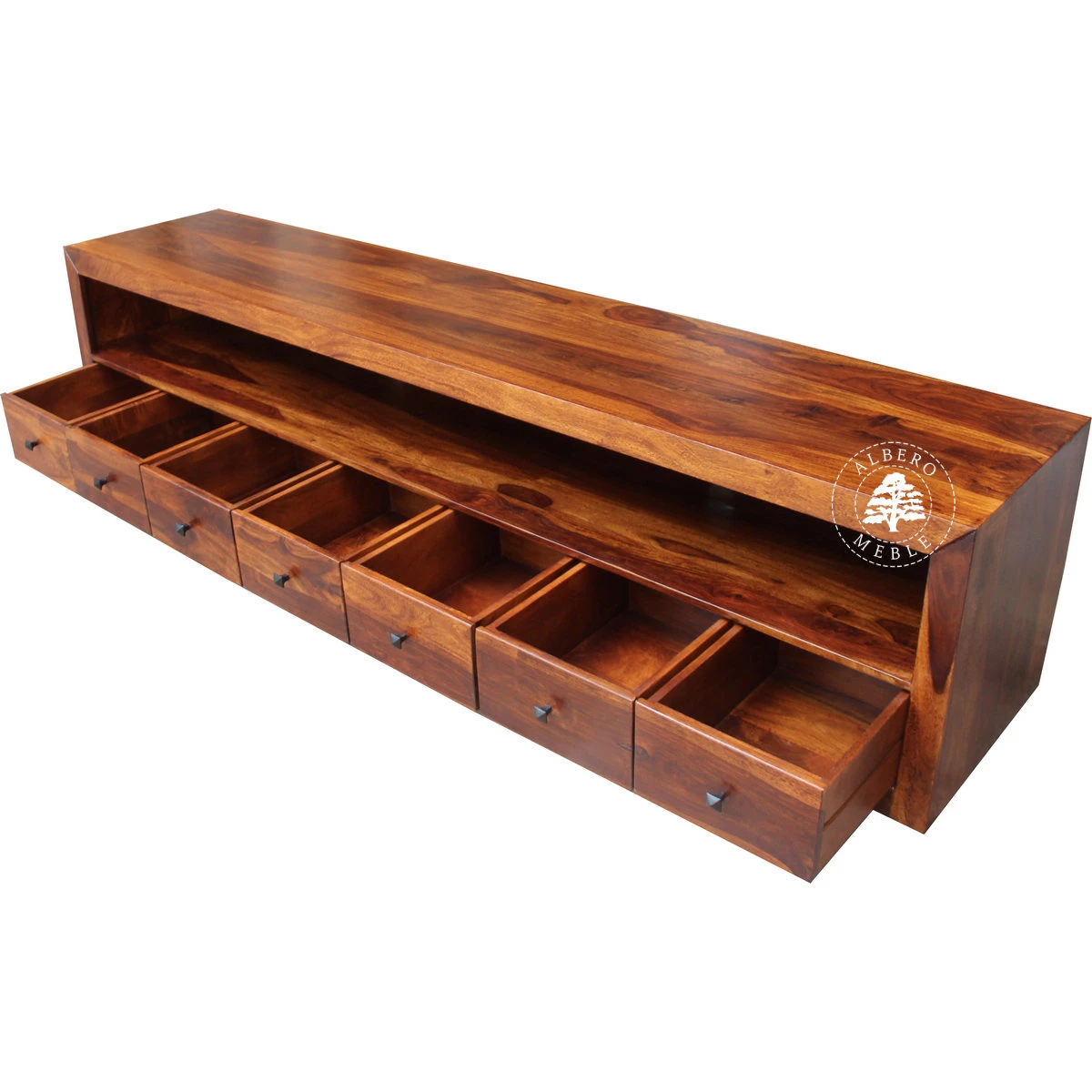 Długa komoda drewniana RTV z szufladami wykonana na wymiar