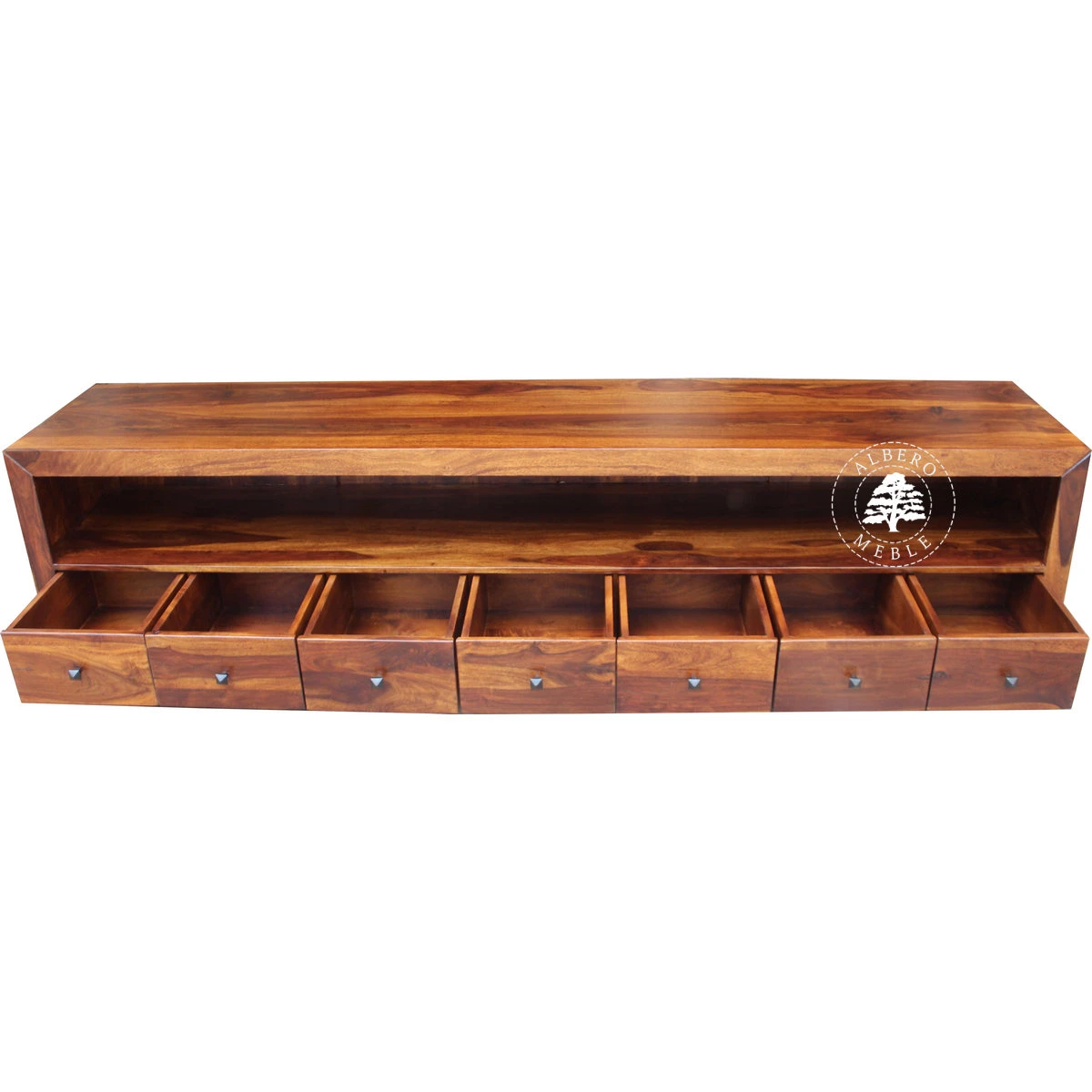 Długa komoda drewniana RTV z szufladami wykonana na wymiar