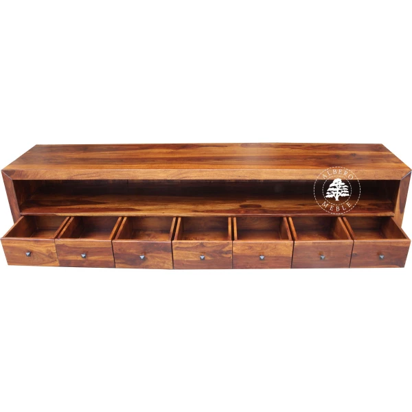 Długa komoda drewniana RTV z szufladami wykonana na wymiar