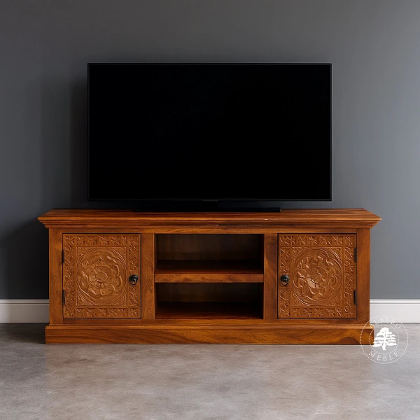 Komoda drewniana na RTV ręcznie rzeźbiona