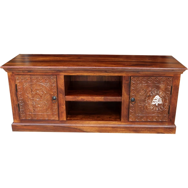 Komoda drewniana na RTV ręcznie rzeźbiona