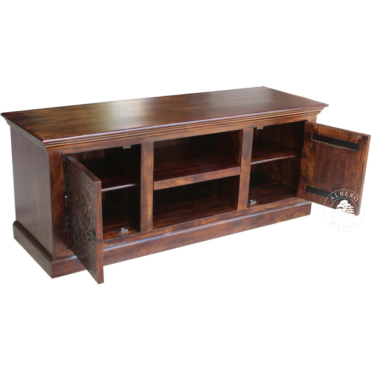 Komoda drewniana na RTV ręcznie rzeźbiona