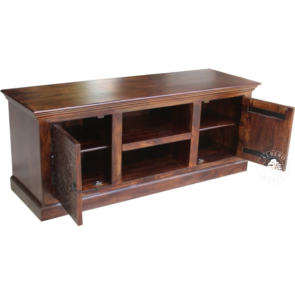 Komoda drewniana na RTV ręcznie rzeźbiona