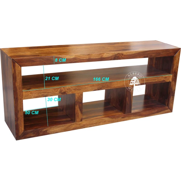 Drewniany długi i niski regał pod telewizor