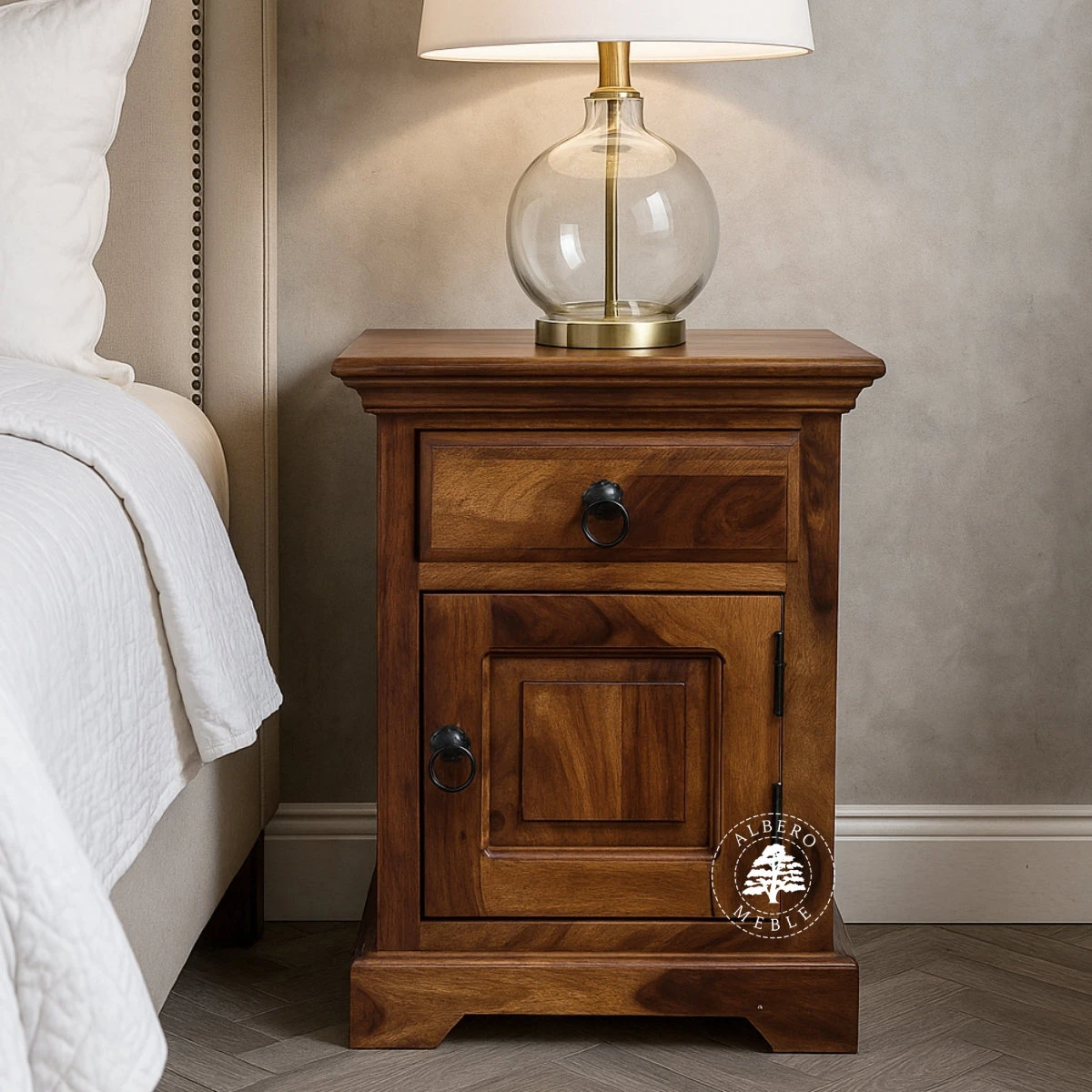 Klasyczna szafka nocna z litego drewna palisandrowego