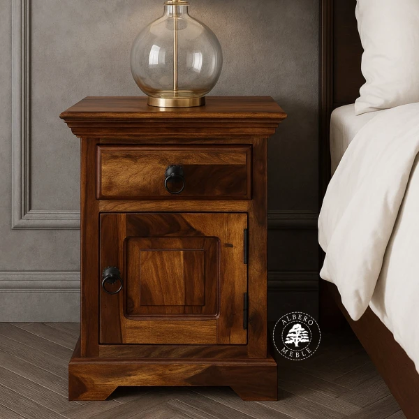 Klasyczna szafka nocna z litego drewna palisandrowego