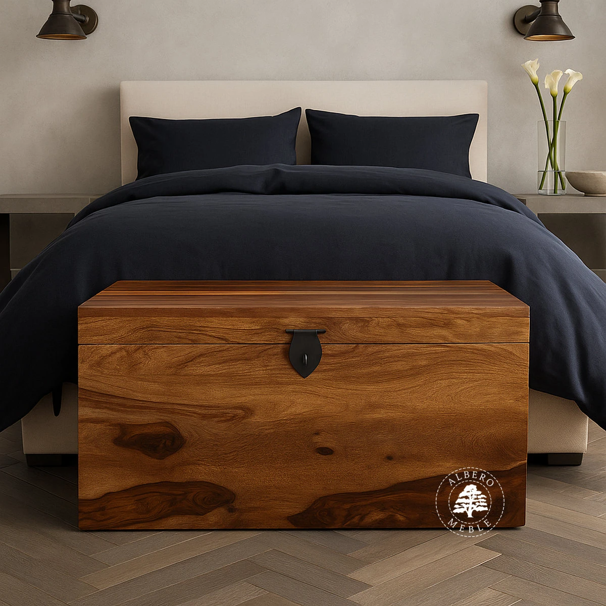 Nowoczesna skrzynia z litego drewna