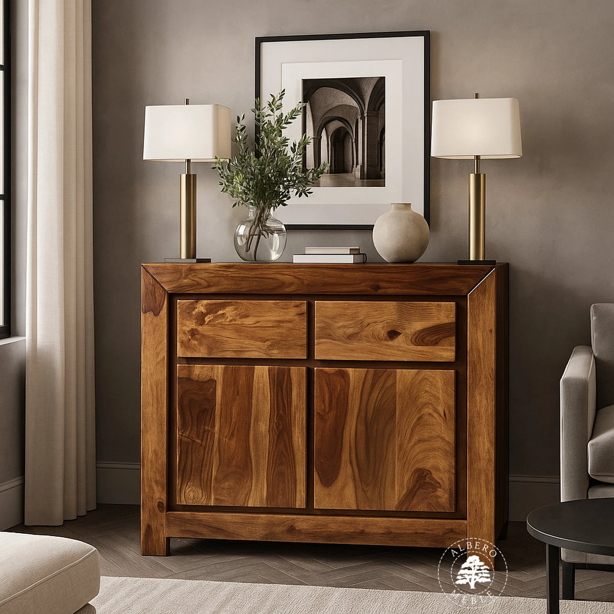 Mała nowoczesna komoda drewniana z szafką