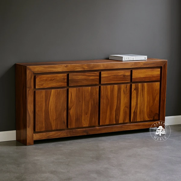 Komoda z litego drewna z czterema drzwiami i szufladami