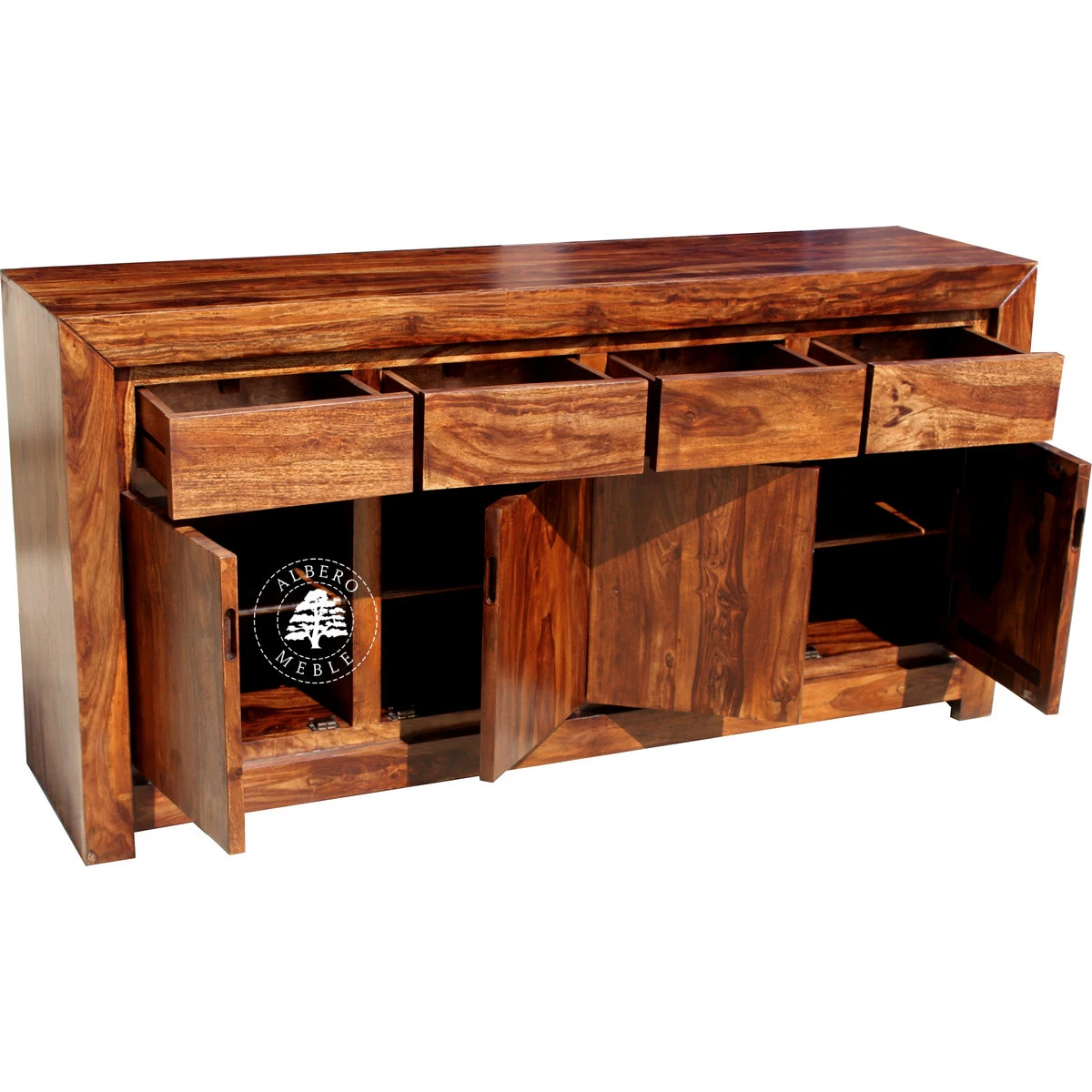 Komoda z litego drewna z czterema drzwiami i szufladami