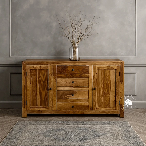 Komoda drewniana Cube metalowymi uchwytami