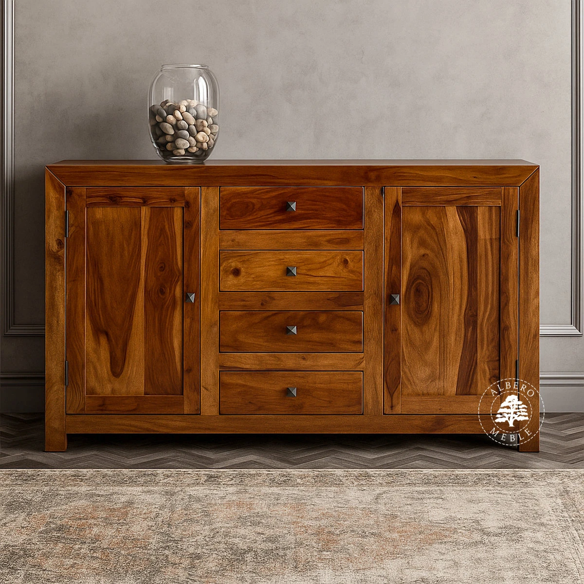 Komoda drewniana Cube metalowymi uchwytami