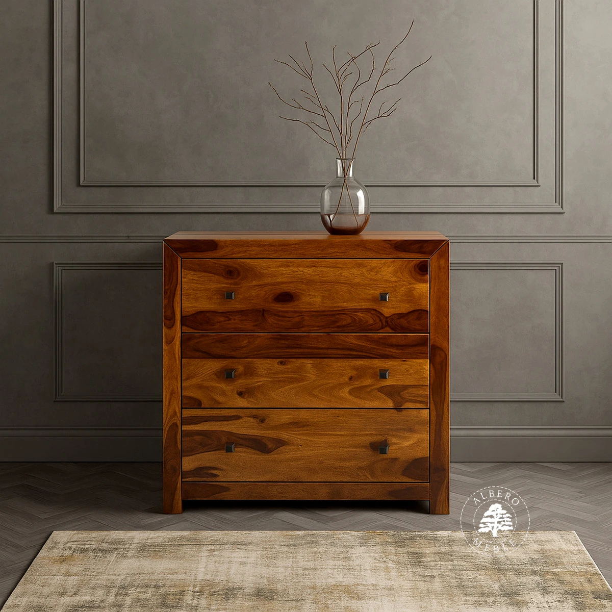 Komoda drewniana modern cube  z trzema pojemnym szufladami