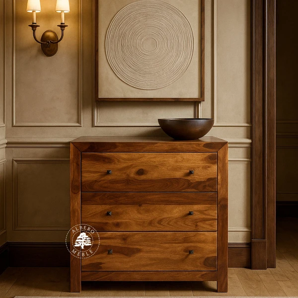 Komoda drewniana modern cube  z trzema pojemnym szufladami