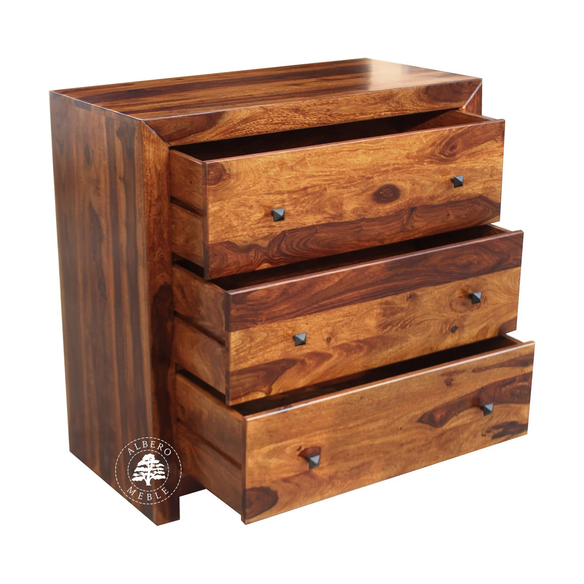 Komoda drewniana modern cube  z trzema pojemnym szufladami