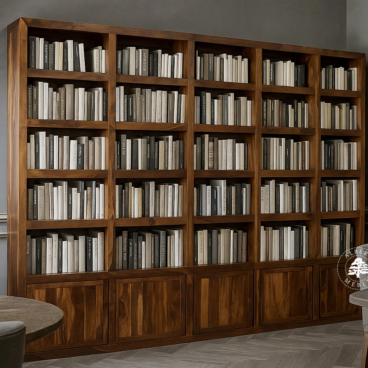 Nowoczesna Biblioteka na Wymiar z Litego Drewna