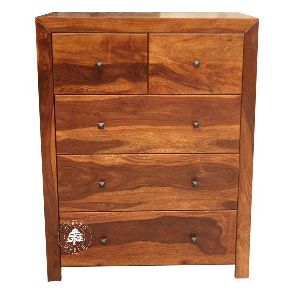 Wysoka komoda z drewna z pięcioma szufladami