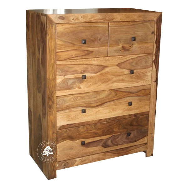 Wysoka komoda z drewna z pięcioma szufladami