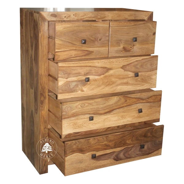 Wysoka komoda z drewna z pięcioma szufladami