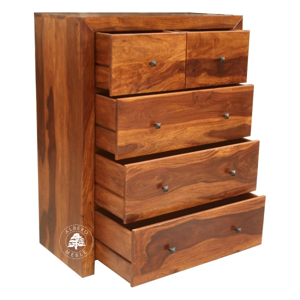 Wysoka komoda z drewna z pięcioma szufladami