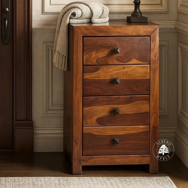 Wąska komoda drewniana z szufladami CUBE