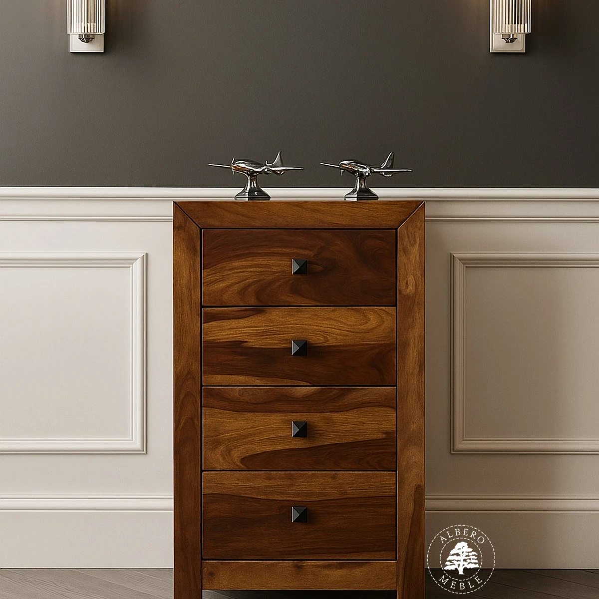 Wąska komoda drewniana z szufladami CUBE