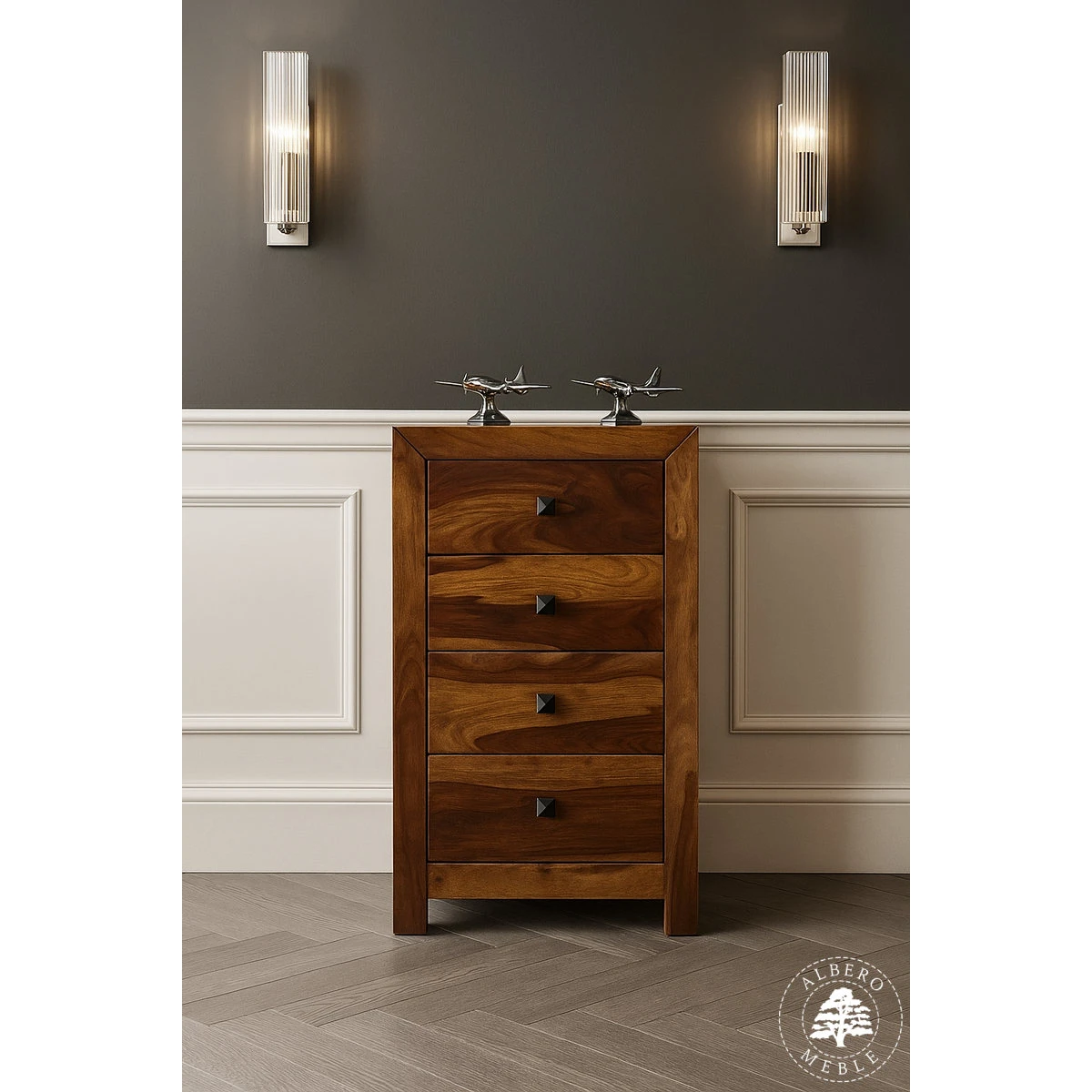 Wąska komoda drewniana z szufladami CUBE