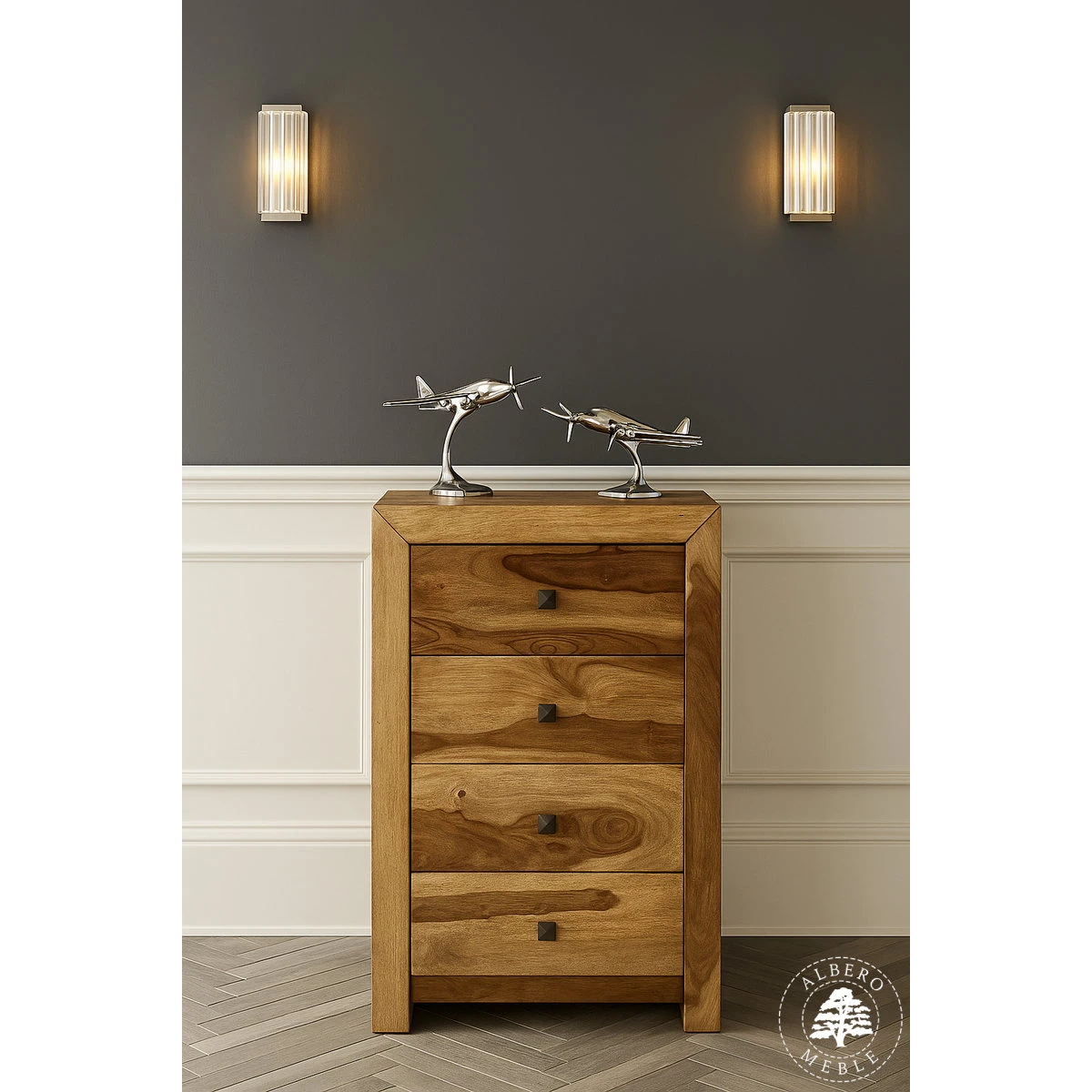 Wąska komoda drewniana z szufladami CUBE