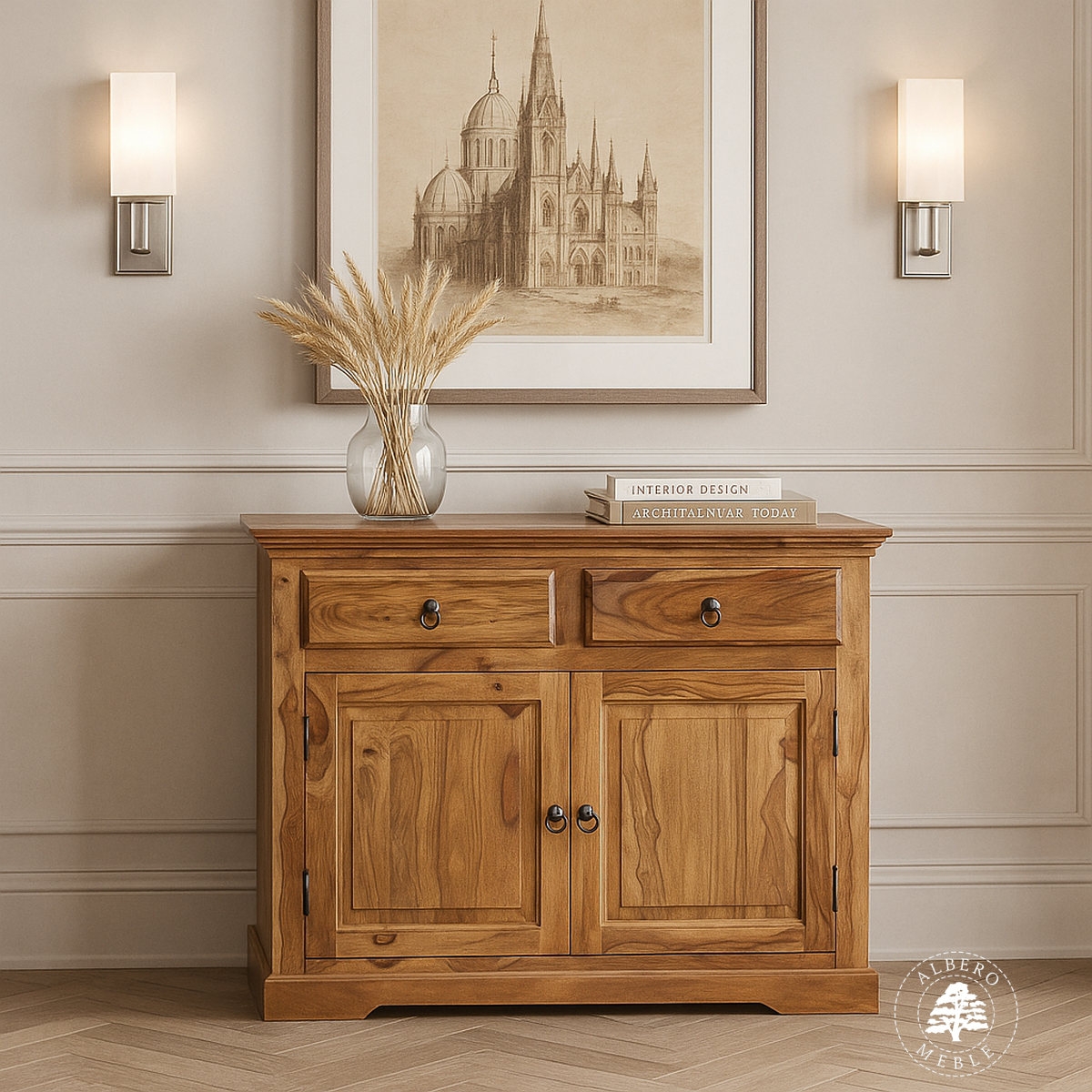 Tradycyjna komoda drewniana dwudrzwiowa