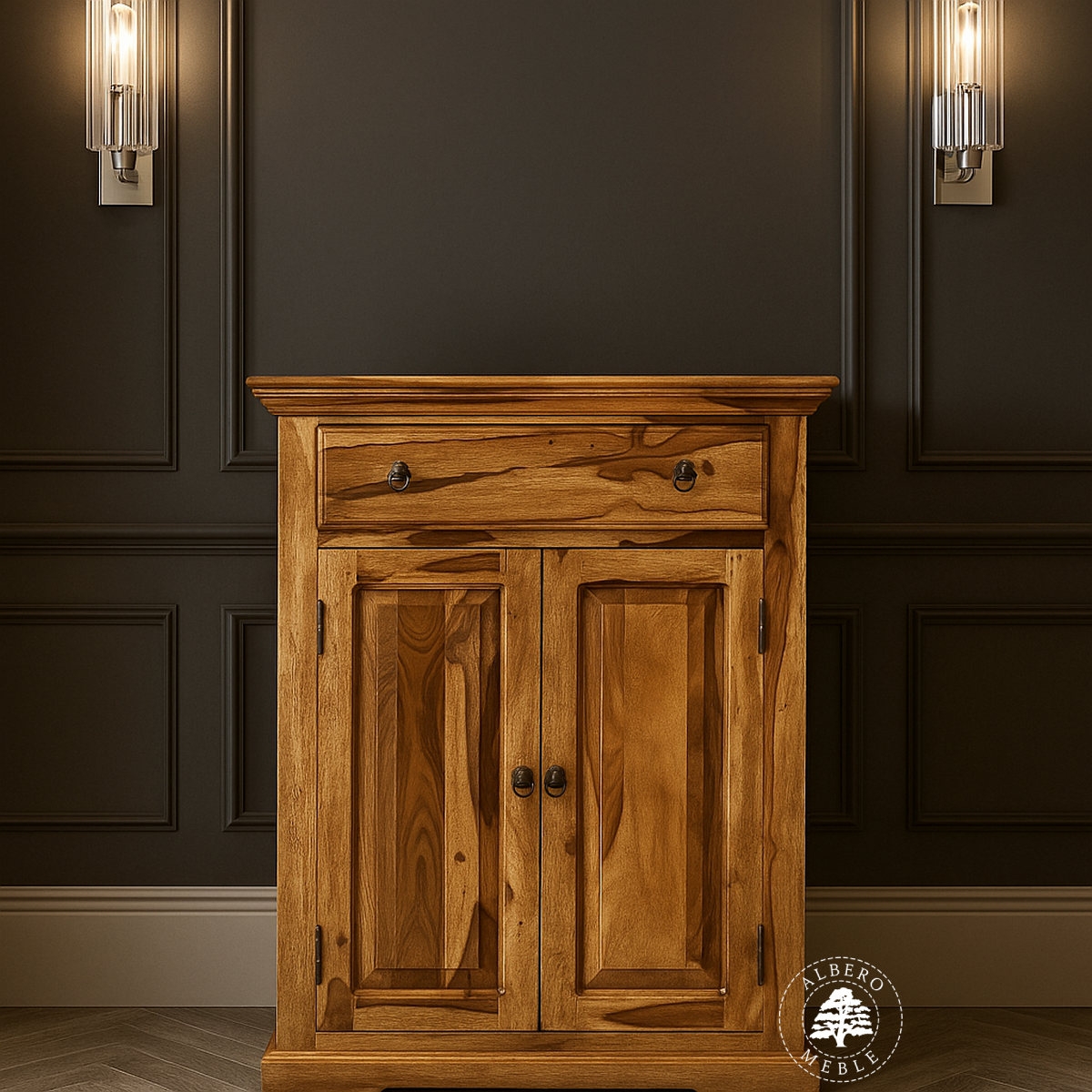 Stylowa komoda z drzwiczkami z naturalnego drewna