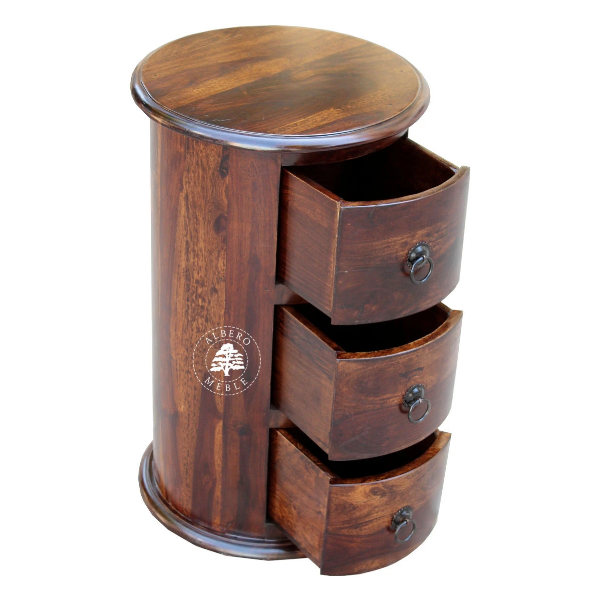 Okrągła komoda drewniana w stylu kolonialnym