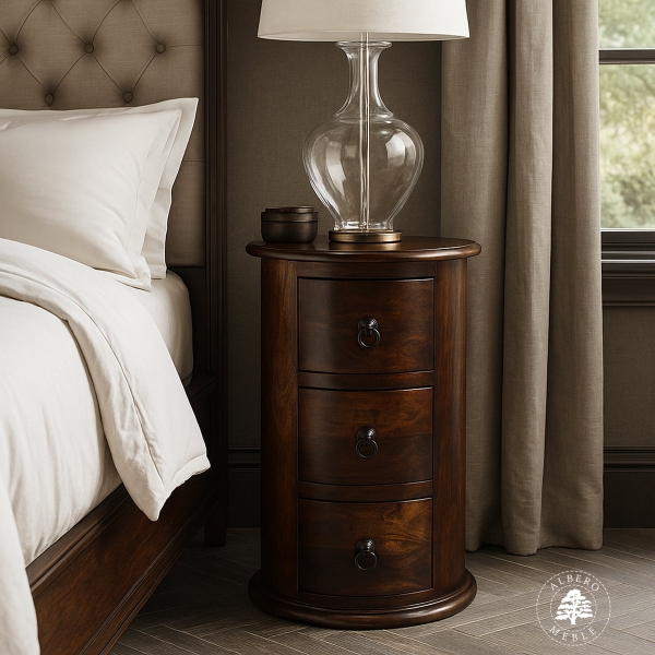 Okrągła komoda drewniana w stylu kolonialnym