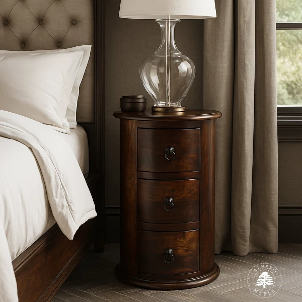 Okrągła komoda drewniana w stylu kolonialnym