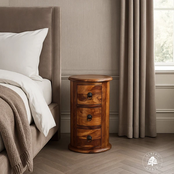 Okrągła komoda drewniana w stylu kolonialnym