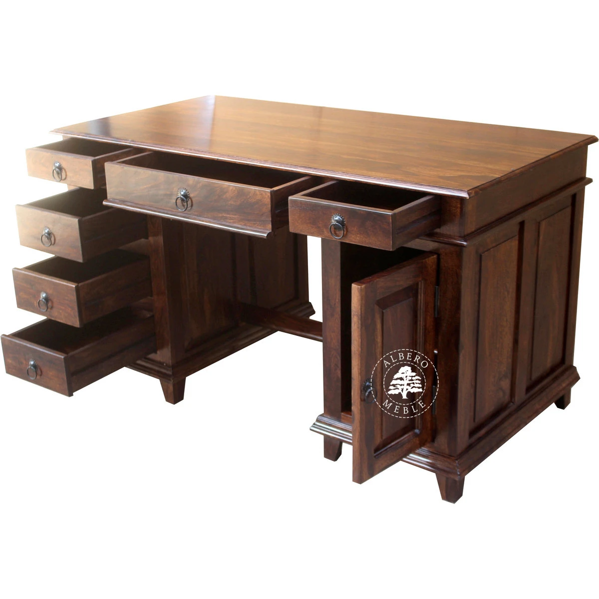 Stylowe duże biurko do gabinetu wykonane z drewna litego pa