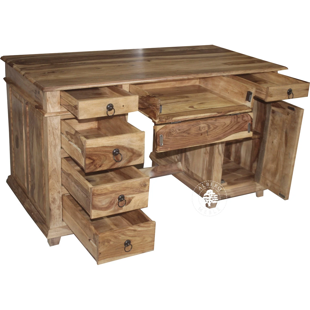 Stylowe duże biurko do gabinetu wykonane z drewna litego pa