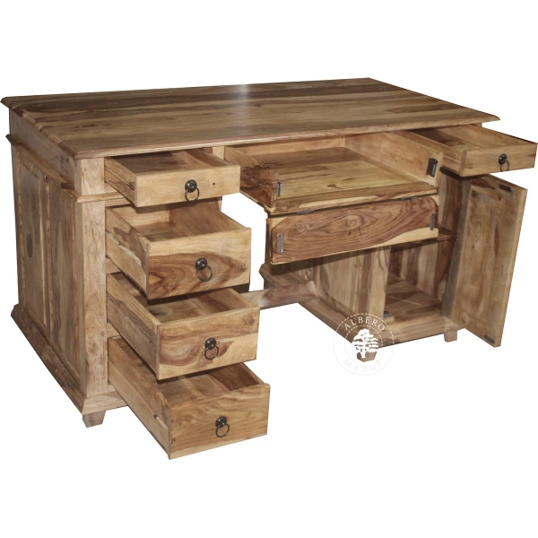 Stylowe duże biurko do gabinetu wykonane z drewna litego pa