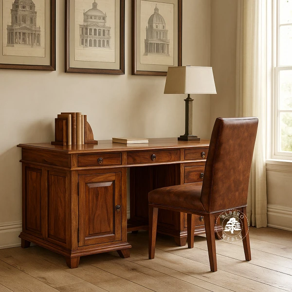 Stylowe duże biurko do gabinetu wykonane z drewna litego pa