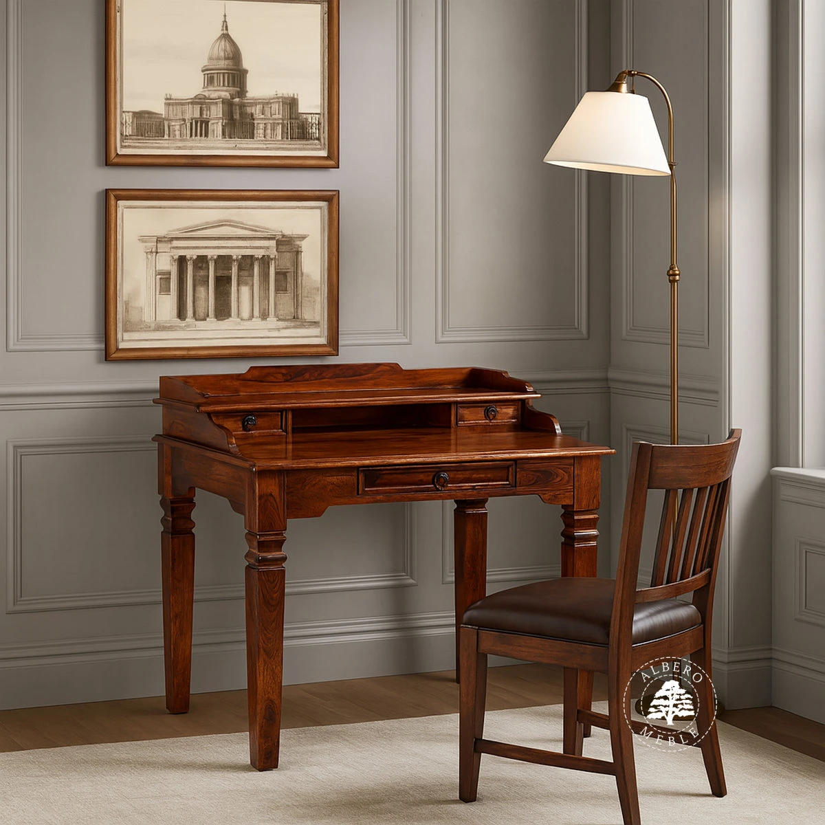 Stylowy sekretarzyk z drewna litego palisander indyjski