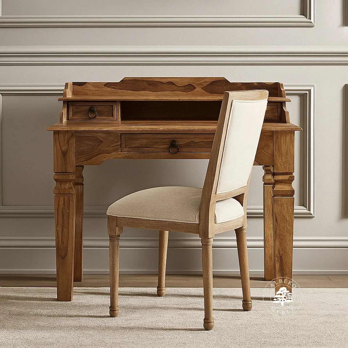 Stylowy sekretarzyk z drewna litego palisander indyjski