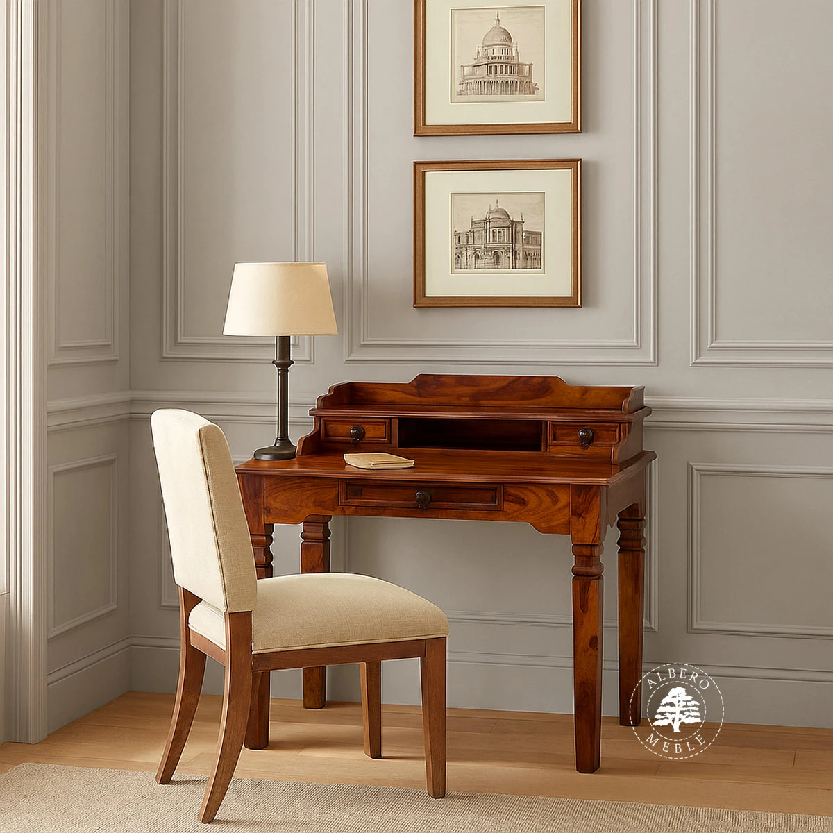 Stylowy sekretarzyk z drewna litego palisander indyjski