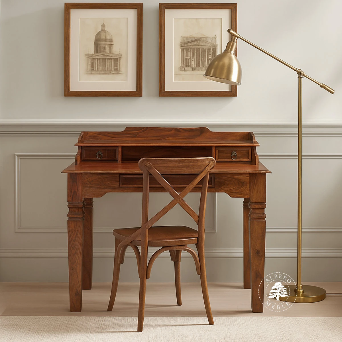 Stylowy sekretarzyk z drewna litego palisander indyjski