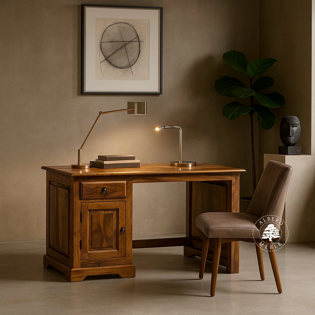 Kolonialne biurko z litego drewna palisander