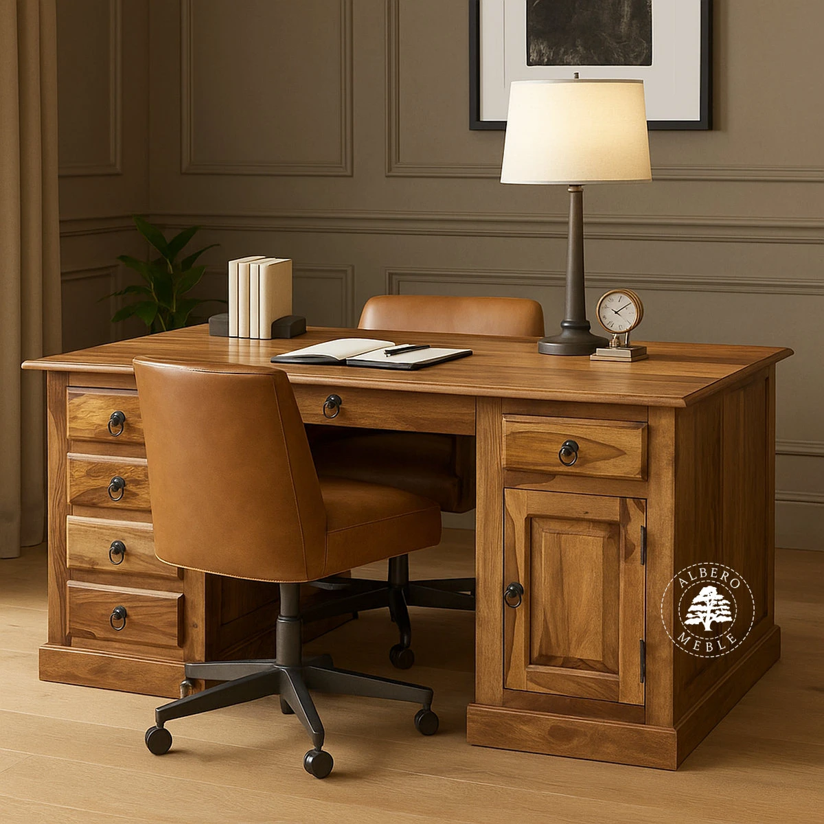 Duże biurko gabinetowe z drewna litego palisander