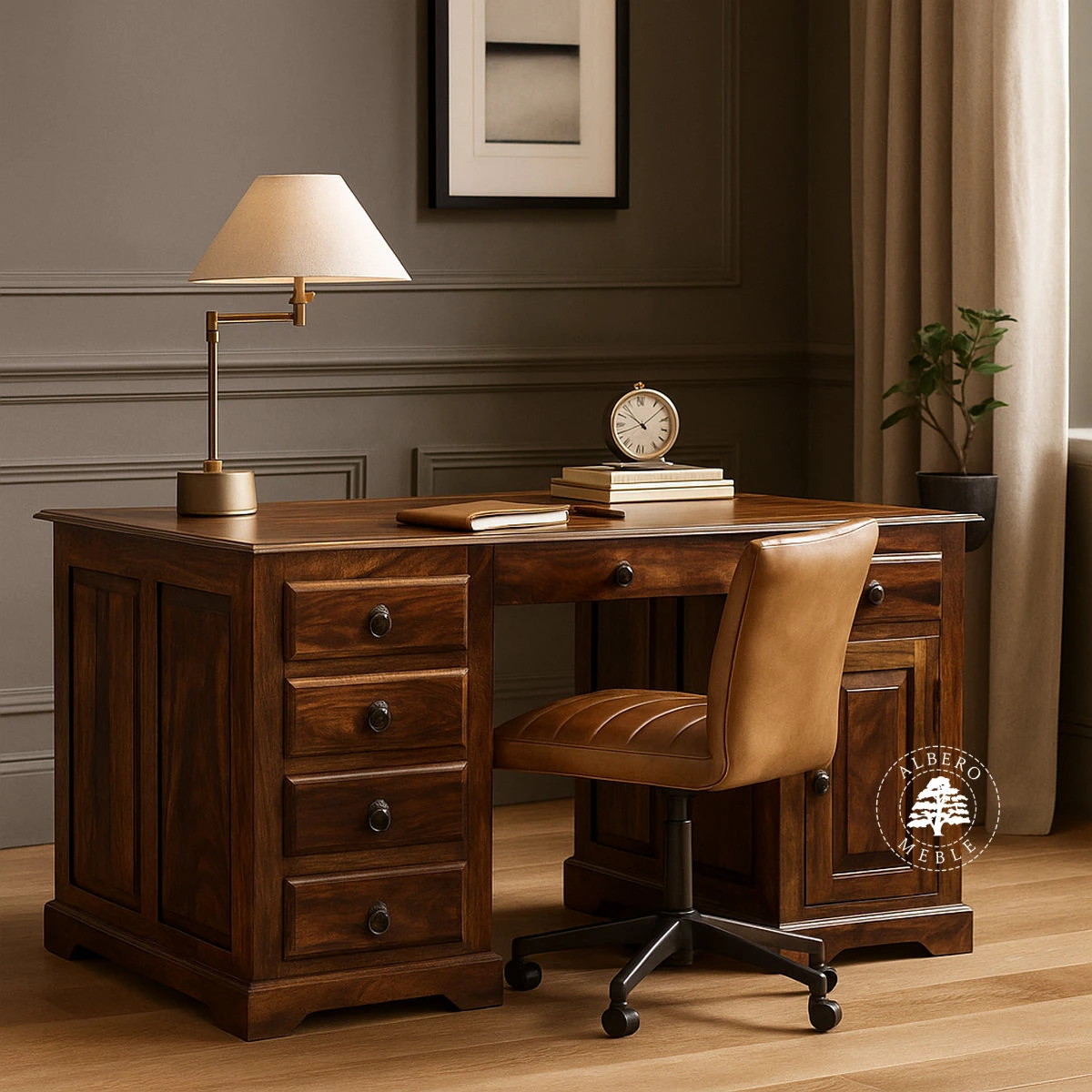 Duże biurko gabinetowe z drewna litego palisander