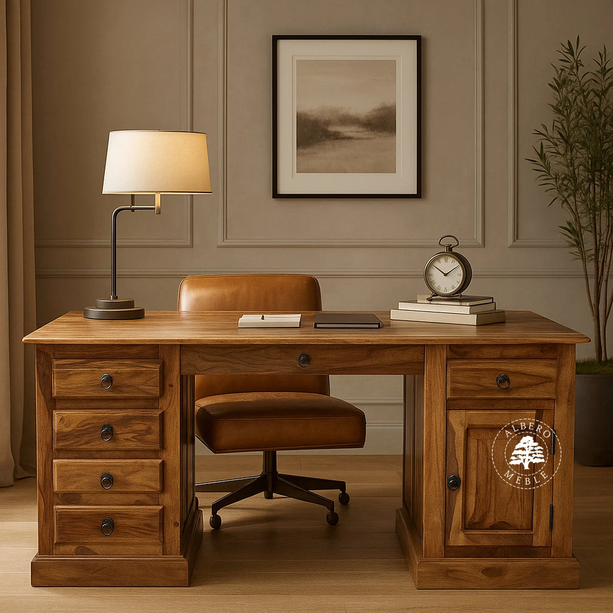 Duże biurko gabinetowe z drewna litego palisander