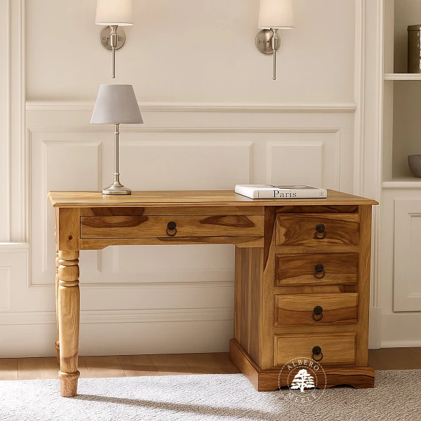 Oryginalne stylowe małe biurko na toczonych nogach z drewna