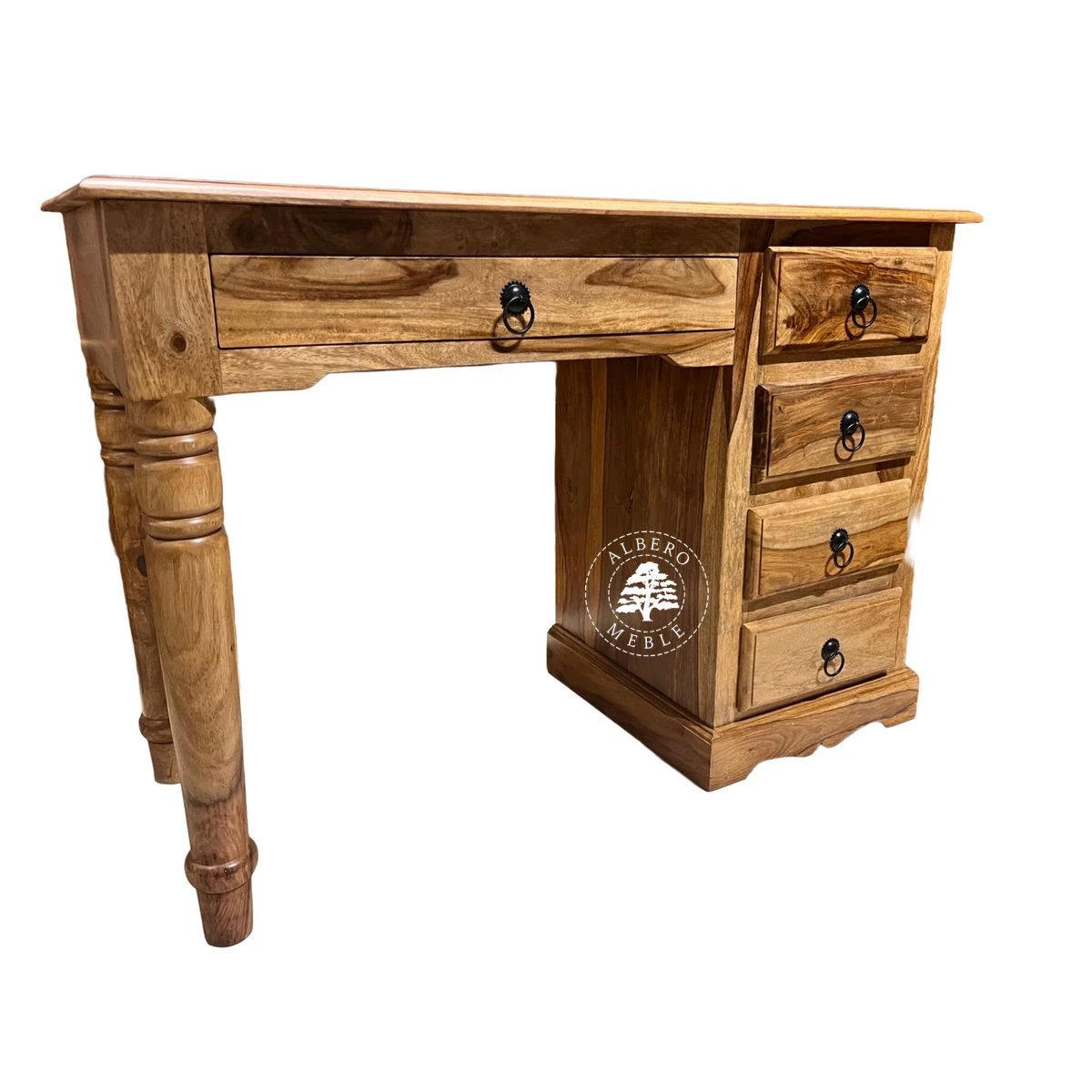 Oryginalne stylowe małe biurko na toczonych nogach z drewna