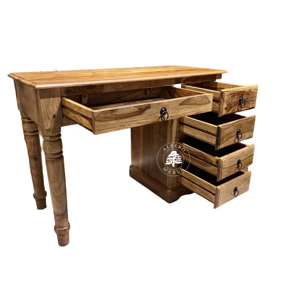 Oryginalne stylowe małe biurko na toczonych nogach z drewna